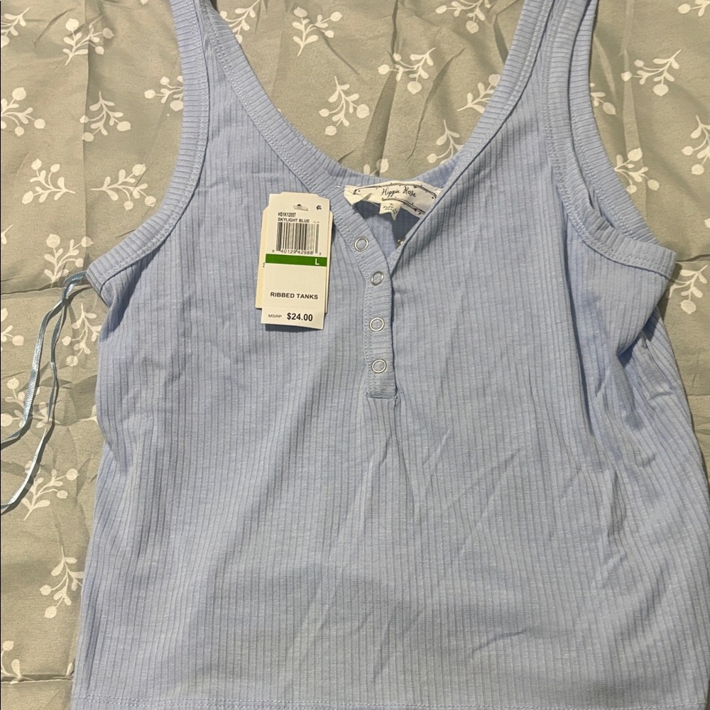 Sky Blue Ribbed Tank Top